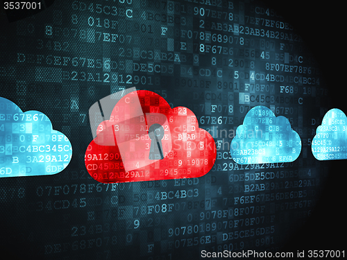 Image of Cloud computing concept: Cloud With Keyhole on digital background