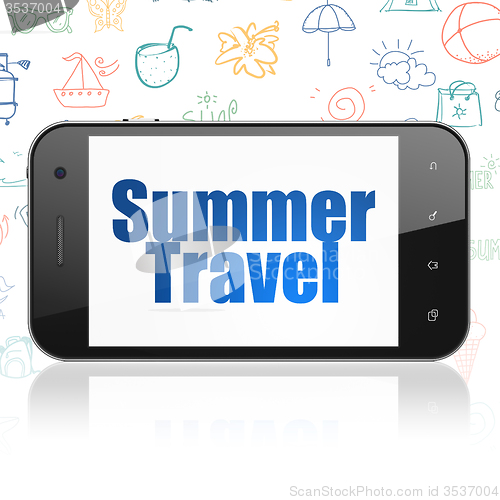 Image of Vacation concept: Smartphone with Summer Travel on display