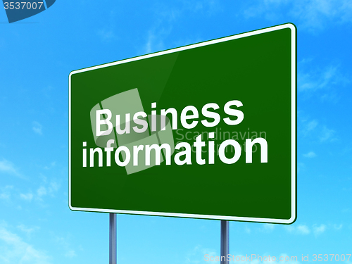 Image of Finance concept: Business Information on road sign background