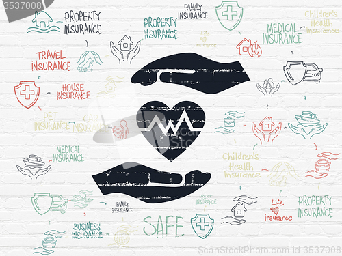 Image of Insurance concept: Heart And Palm on wall background