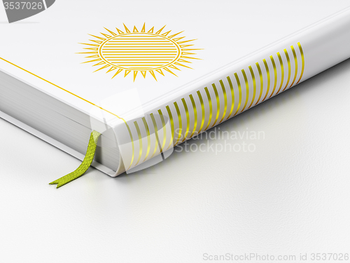 Image of Travel concept: closed book, Sun on white background