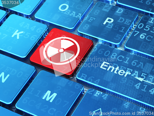 Image of Science concept: Radiation on computer keyboard background