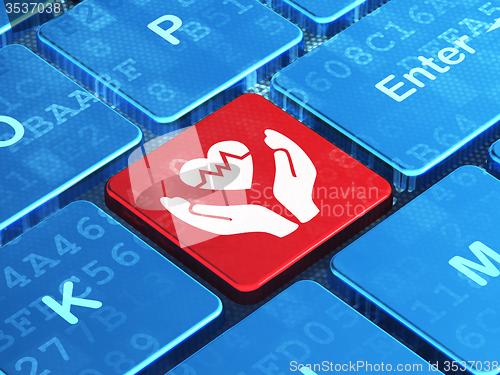 Image of Insurance concept: Heart And Palm on computer keyboard background