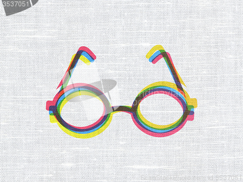Image of Science concept: Glasses on fabric texture background