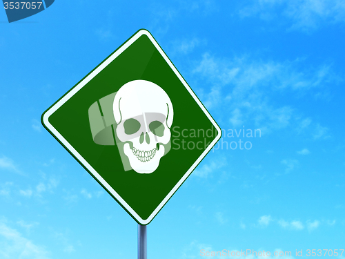 Image of Health concept: Scull on road sign background