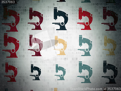 Image of Science concept: Microscope icons on Digital Paper background