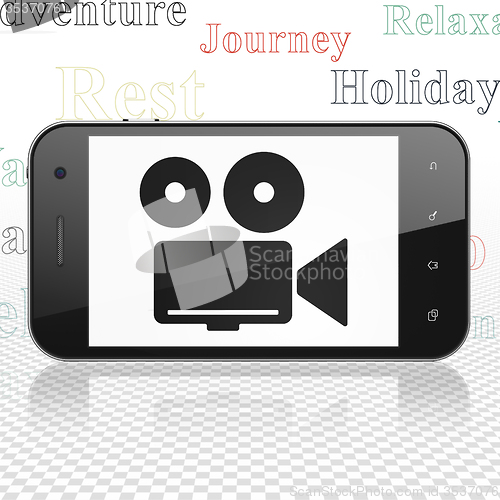 Image of Vacation concept: Smartphone with Camera on display