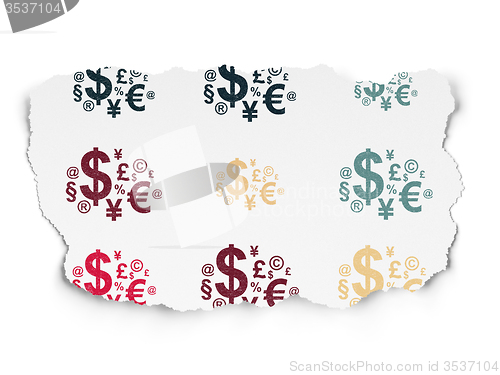 Image of News concept: Finance Symbol icons on Torn Paper background