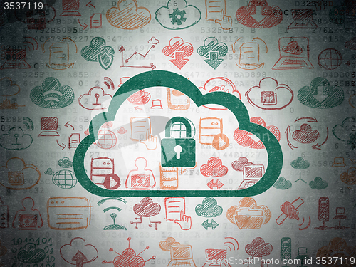Image of Cloud computing concept: Cloud With Padlock on Digital Paper background