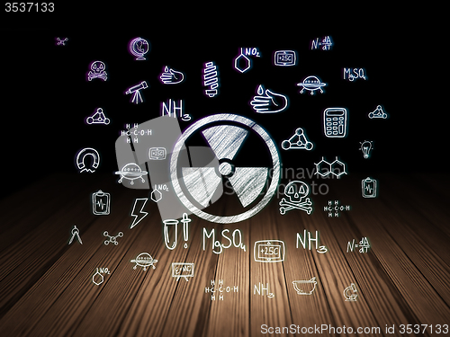 Image of Science concept: Radiation in grunge dark room