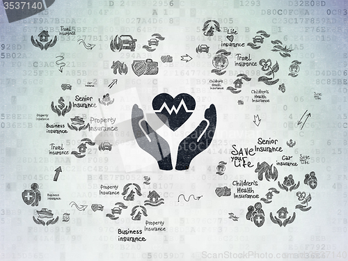 Image of Insurance concept: Heart And Palm on Digital Paper background
