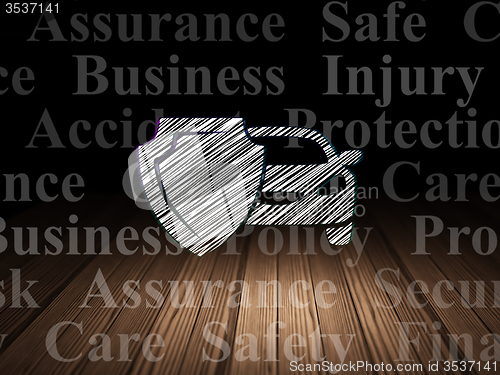 Image of Insurance concept: Car And Shield in grunge dark room
