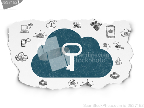 Image of Cloud technology concept: Cloud With Key on Torn Paper background