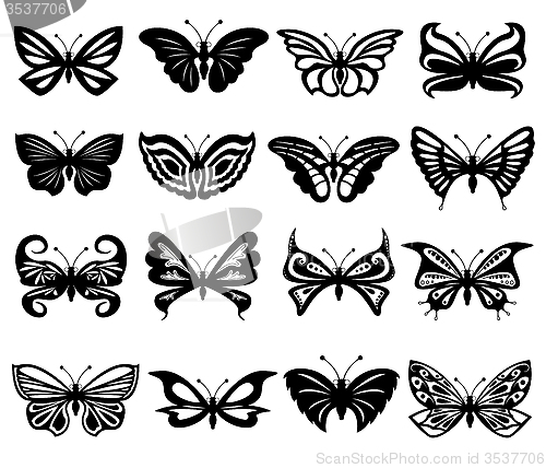 Image of Set Of Black And White Butterflies