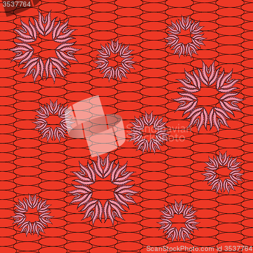Image of Decorative pink flowers on red grid