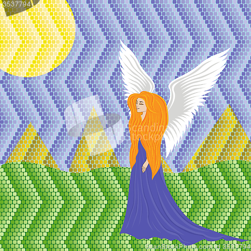 Image of Woman angel on mosaic background