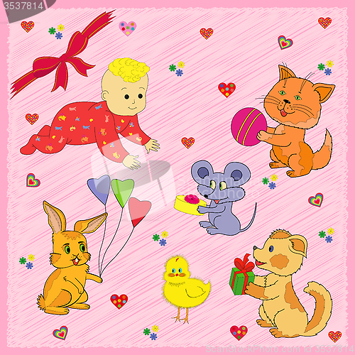 Image of Animals Greeting A Baby
