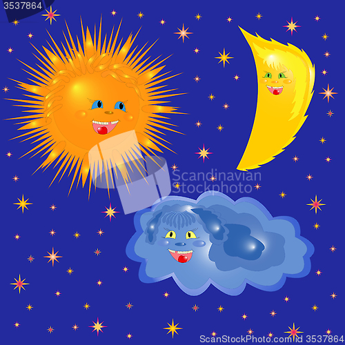 Image of Sun, Moon And Cloud On The Starry Sky