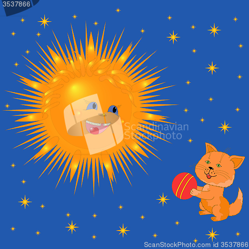 Image of Sun And Kitten With A Ball