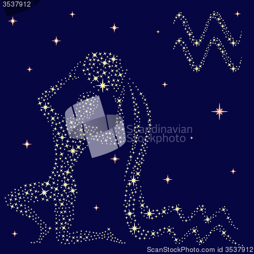 Image of Zodiac sign Aquarius on the starry sky