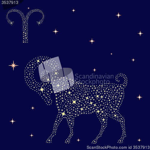 Image of Zodiac sign Aries on the starry sky