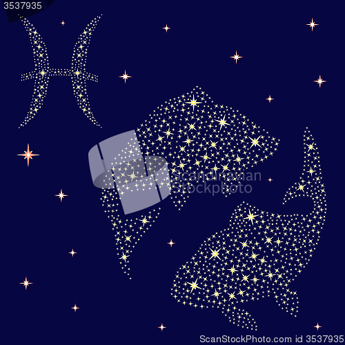 Image of Zodiac sign Pisces on the starry sky