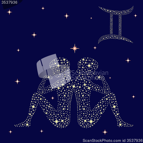 Image of Zodiac sign Gemini on the starry sky