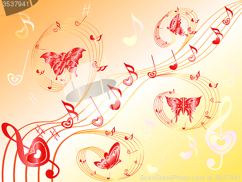 Image of Musical notes on stave with hearts and butterflies