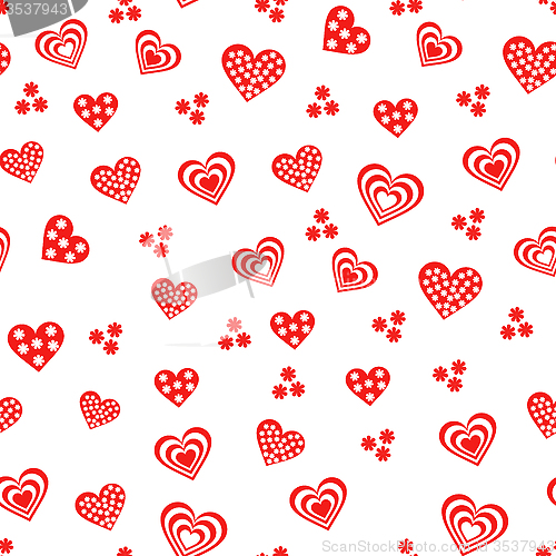 Image of Seamless pattern with various red and white hearts