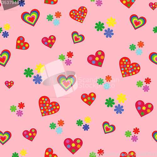 Image of Seamless pattern with various colorful hearts