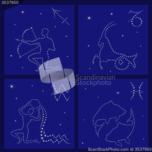 Image of Four Zodiac signs: Sagittarius, Capricorn, Aquarius, Pisces