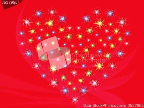Image of Heart with stars on red background