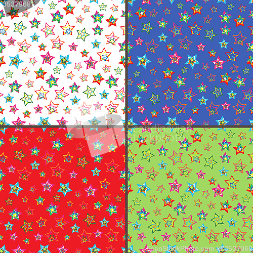 Image of Four seamless vector patterns with colorful stars