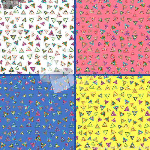 Image of Four seamless vector patterns with colorful triangles