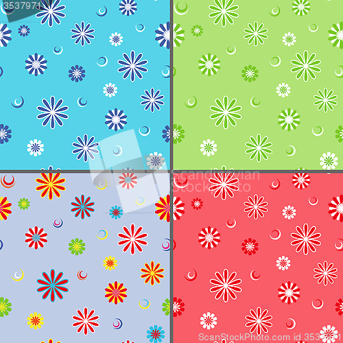 Image of Four seamless vector patterns with chamomile flowers