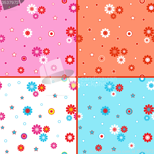 Image of Four seamless vector patterns with daisies