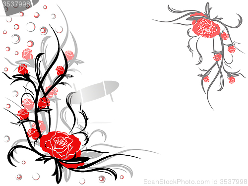 Image of Floral swirl postcard with red roses
