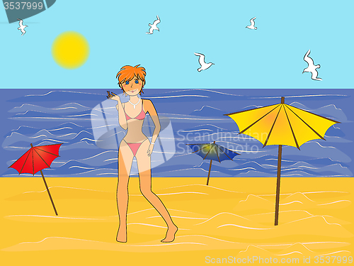 Image of Girl in a bikini on the sea beach