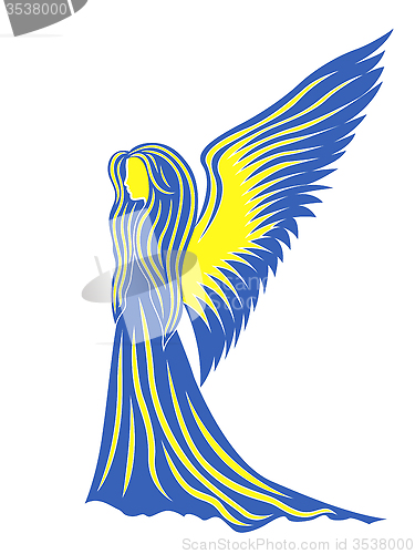 Image of Female angel in yellow and blue symbolize the Ukraine