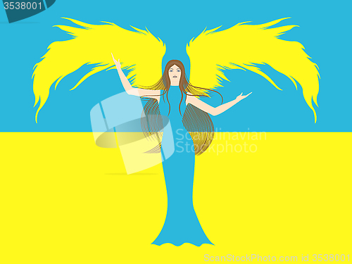 Image of Female angel against the flag of Ukraine