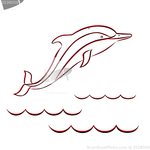 Image of Contour of a dolphin in red and black colors