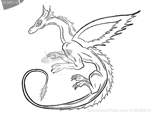 Image of Black dragon over white