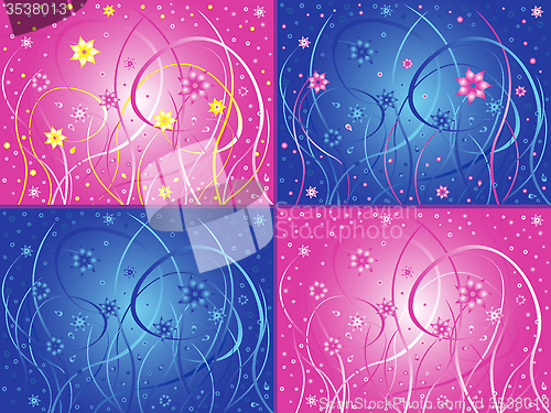 Image of Abstract floral artwork in four different color variants