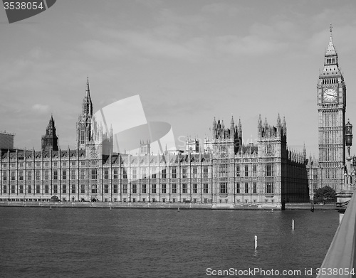 Image of Black and white Houses of Parliament in London