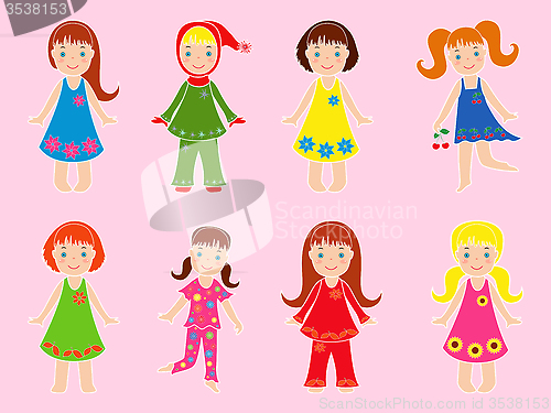Image of Eight small girls in various garments