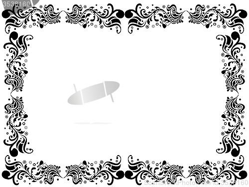 Image of Black and white blank border with floral elements