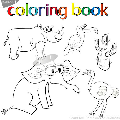Image of Set of animals and cactus for coloring book