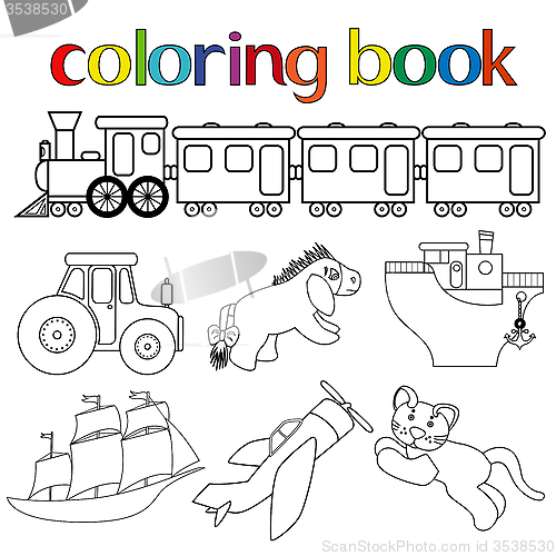 Image of Set of different toys for coloring book