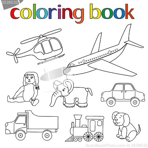 Image of Set of various toys for coloring book