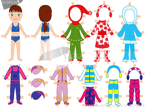 Image of Paper doll and warm clothes set for her